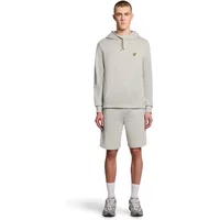 Gray Lyle & Scott tracksuit shorts with elastic waistband, paired with matching hoodie, featuring embroidered logo.