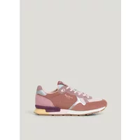 Pink and mauve trainers by Pepe Jeans with white laces, silver accents, and a beige sole.