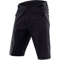 Black Troy Lee Designs Skyline MTB shorts with zippered pockets and adjustable waistband.