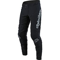 Black Troy Lee Designs Sprint Ultra MTB trousers with white logo, reinforced knees, and adjustable waistband.