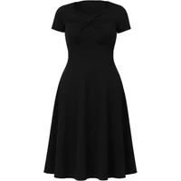 Black Goddiva Scuba Crepe Midi dress with twisted cut-out neckline and short sleeves.