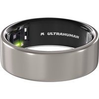 Ultrahuman Ring Air in raw titanium, size 8, sleek design with black interior and subtle branding.