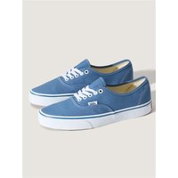 Blue Vans Women's Authentic shoes, size 7, with white laces, eyelets, and rubber soles.