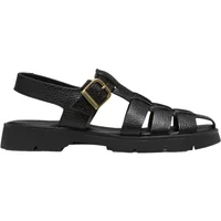 Black vegetable tanned leather sandals with buckle strap and thick sole, Kleman Babord GG style.