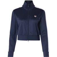 Navy blue Fila Lorce women's crop track jacket with white side stripes and logo on chest.