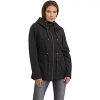Black Ragwear Monadis women's hooded full zip waterproof jacket with drawstring waist and pockets.