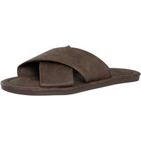 Brown leather cross strap sliders with a flat sole and open toe design by Superdry.