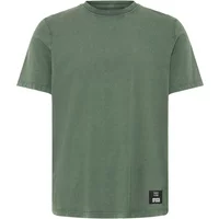 Green washed-out T-shirt by Blend with short sleeves and a small black label on the bottom hem.