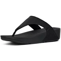 Black wedge flip-flops for women by FitFlop Lulu with wide straps and cushioned sole.