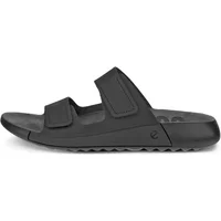 Black ECCO Cozmo Strap wedge mules with dual Velcro straps and textured sole.