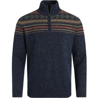 Weird Fish Larner 1/4 Zip Fair Isle Jumper in Midnight, size 5XL, with multicolored patterned yoke and high collar.