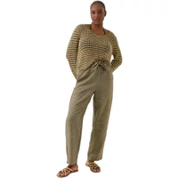 Striped beige and brown sweater by Artlove Nayara, featuring a round neckline and long sleeves.