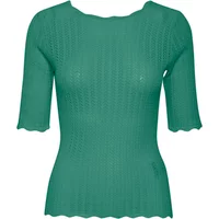Green knit sweater with scalloped edges and half sleeves by Atelier Rêve Irfanto.