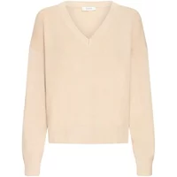 Beige b.Young BYMmorla Loose Jumper with V-neck and long sleeves.