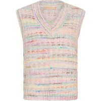 Sleeveless sweater with pastel rainbow stripes, V-neck, and textured knit by CULTURE Bilo.