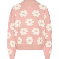 Pink CULTURE Charla sweater with white flower pattern, long sleeves, and ribbed cuffs and hem.