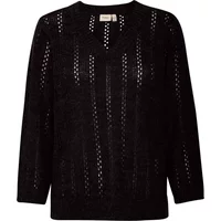 Black fransa Eretta 7 women's sweater with V-neck, long sleeves, and open-knit pattern.