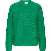 Green fransa Kalikka 1 sweater with ribbed texture, long sleeves, and round neckline.