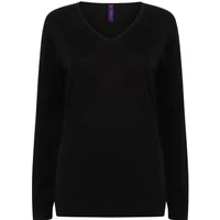 Black Henbury women's sweater with V-neck and long sleeves.