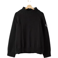 Black Holebrook Gerda WP sweater with ribbed cuffs, hem, and high neck, featuring a logo patch on the sleeve.