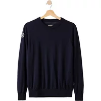 Navy blue Holebrook Nelly WP sweater with round neck, ribbed cuffs, and logo patch on sleeve.