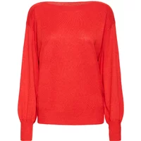 Red Ichi IHMopaz 6 women's sweater with long puffed sleeves and a wide neckline.