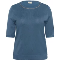Blue KAFFE Curve Carla sweater with elbow-length sleeves and ribbed neckline.