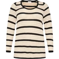 Beige and black striped knit sweater with long sleeves and round neckline by KAFFE Curve Elina.