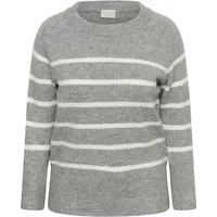 Gray KAFFE Curve Erina sweater with white horizontal stripes and long sleeves.