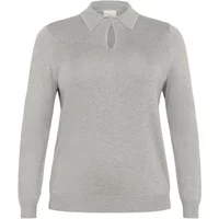 Gray KAFFE Curve Janna sweater with long sleeves, keyhole neckline, and classic collar.