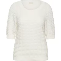 White KAFFE Curve Lotia sweater with textured horizontal stripes and short sleeves.