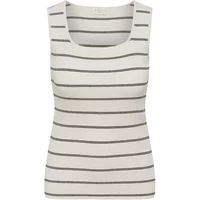 Sleeveless white sweater with thin black horizontal stripes and a scoop neckline by KAFFE Curve.