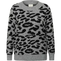 Gray and black leopard print sweater with long sleeves and ribbed cuffs by KAFFE Curve.