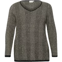 Gray and black herringbone V-neck sweater with long sleeves and ribbed cuffs by KAFFE Curve Verina.