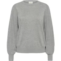 Gray KAFFE KALone sweater with ribbed cuffs, pleated sleeves, and round neckline.