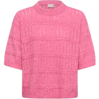 Pink KAFFE KAMonia sweater with textured pattern, short sleeves, and round neckline.