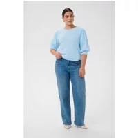 Light blue KAFFE KCLoni sweater, three-quarter sleeves, relaxed fit, worn by a model with blue jeans.