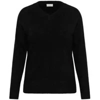 Black KAFFE KCNiela women’s sweater with V-neck, long sleeves, and ribbed cuffs and hem.