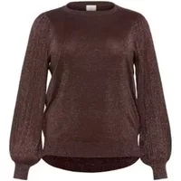 Brown KAFFE KCRegitta sweater with shimmer, long balloon sleeves, and ribbed cuffs.
