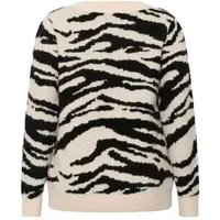 Black and white zebra-patterned Kaffe KCSandia women's sweater with long sleeves and crew neck.