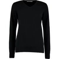 Black Kustom Kit Arundel women's sweater with V-neck and long sleeves.