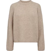 Beige ribbed Nümph Zindi women's sweater with long sleeves and crew neckline.