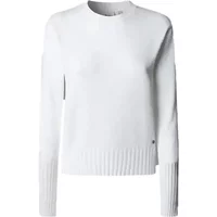 White Pepe Jeans Katina sweater with ribbed cuffs and hem, crew neck, and relaxed fit.