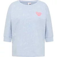 Light blue Ragwear Shimona Print sweater with subtle pattern and pink heart detail on chest, three-quarter sleeves.
