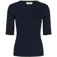 Navy blue Soaked in Luxury Lysandra sweater with ribbed texture and half sleeves.
