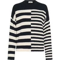 Black and white striped Soaked in Luxury SLZillia sweater with asymmetric pattern and ribbed texture.