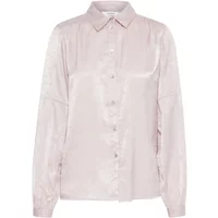 Pale pink satin woman's shirt by b.young Halle with long sleeves, button-down front, and classic collar.