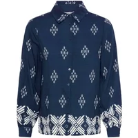 Navy blue b.young Xhaizea woman's shirt with white geometric patterns and long sleeves.