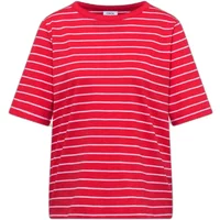 Red and white striped short-sleeve woman's shirt by Cecil with a round neckline.