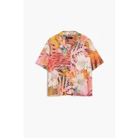 Colorful Desigual Swim-Nasau woman's shirt with short sleeves, featuring a vibrant abstract pattern in pink, orange, and yellow.